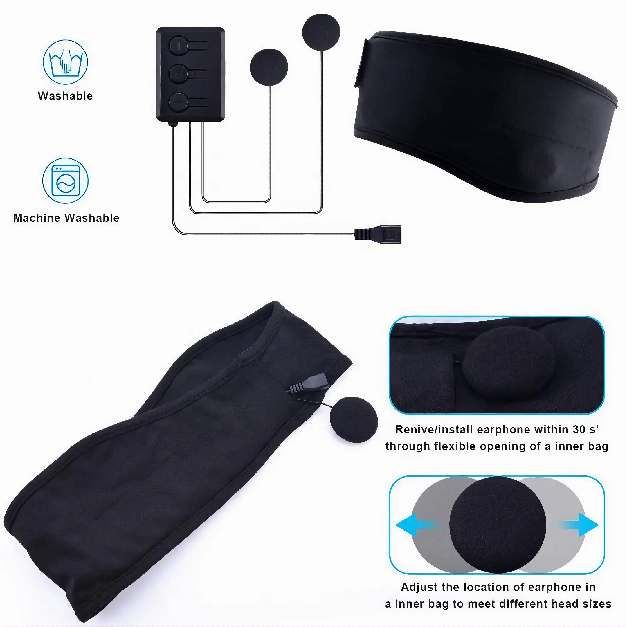 TUNETHREADS™ | Bluetooth Headband with Speakers and Microphone for Music &amp; Sports