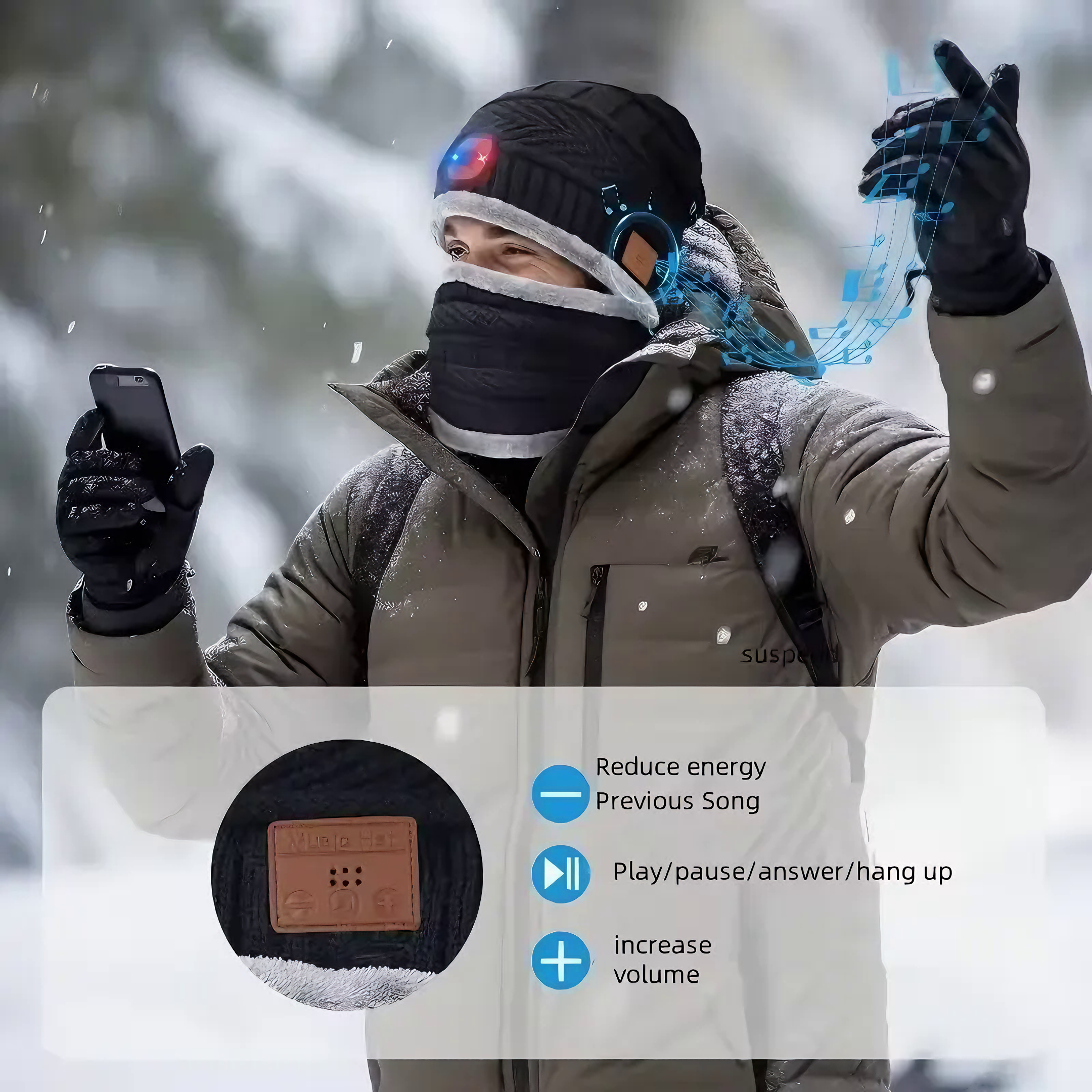 TUNETHREADS™ | Bluetooth winter set with music, LED light &amp; built-in microphone